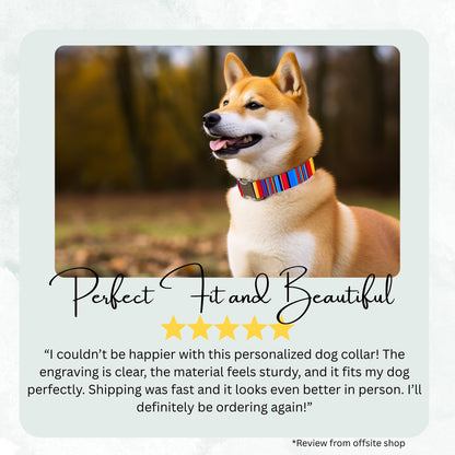Personalized Mexican Serape Dog Collar, Classic Stripe Adjustable Pet Collar, Custom Engraved Quick Release Buckle RET-610-06