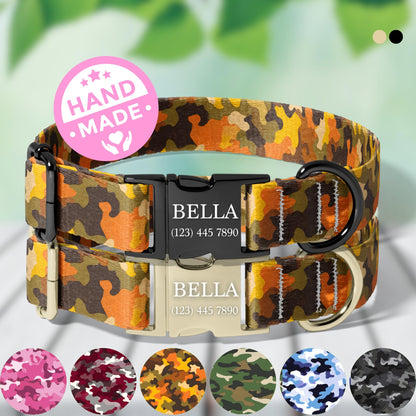 Orange camo Camo Personalized Dog Collar Adjustable Engraved Name Buckle Quick Release Pet Collar RET-614-03
