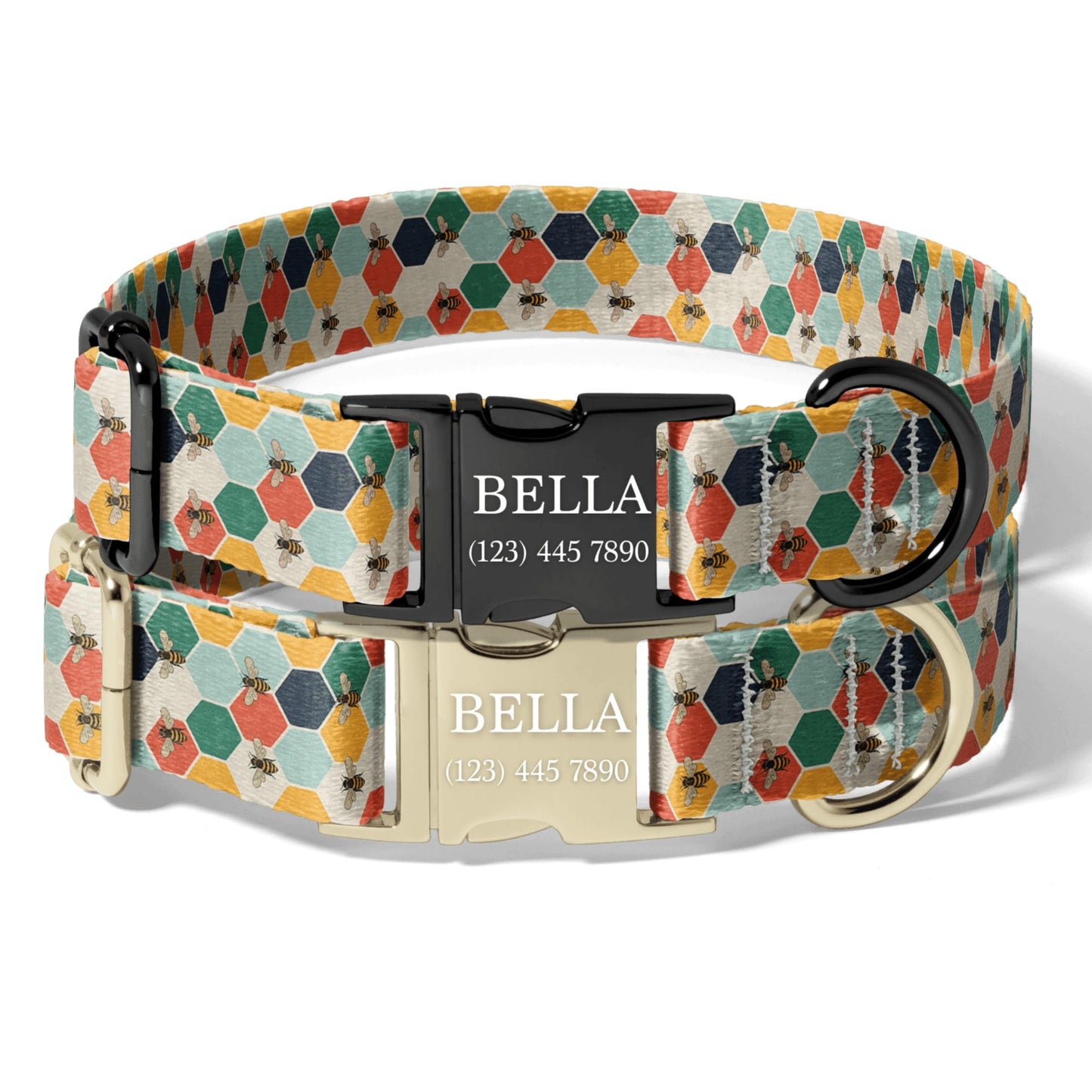 Personalized Bee Dog Collar Custom Engraved Stripe Bee Adjustable Quick Release Collar RET-611-02