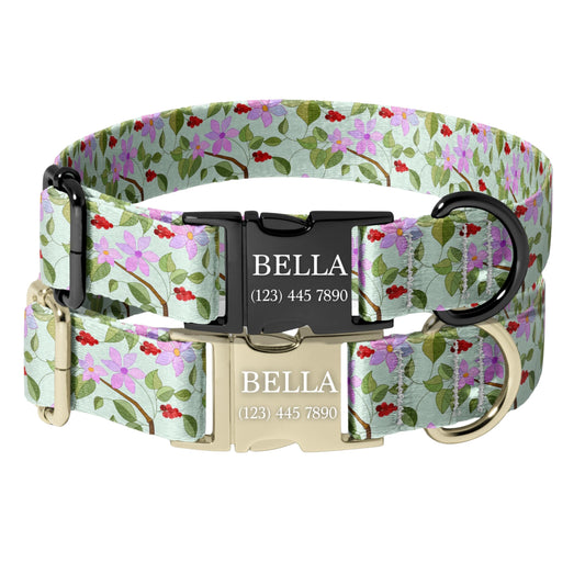 Personalized Floral Dog Collar garden floral Custom Name Adjustable Quick Release Durable Pet Collar RET-608-03