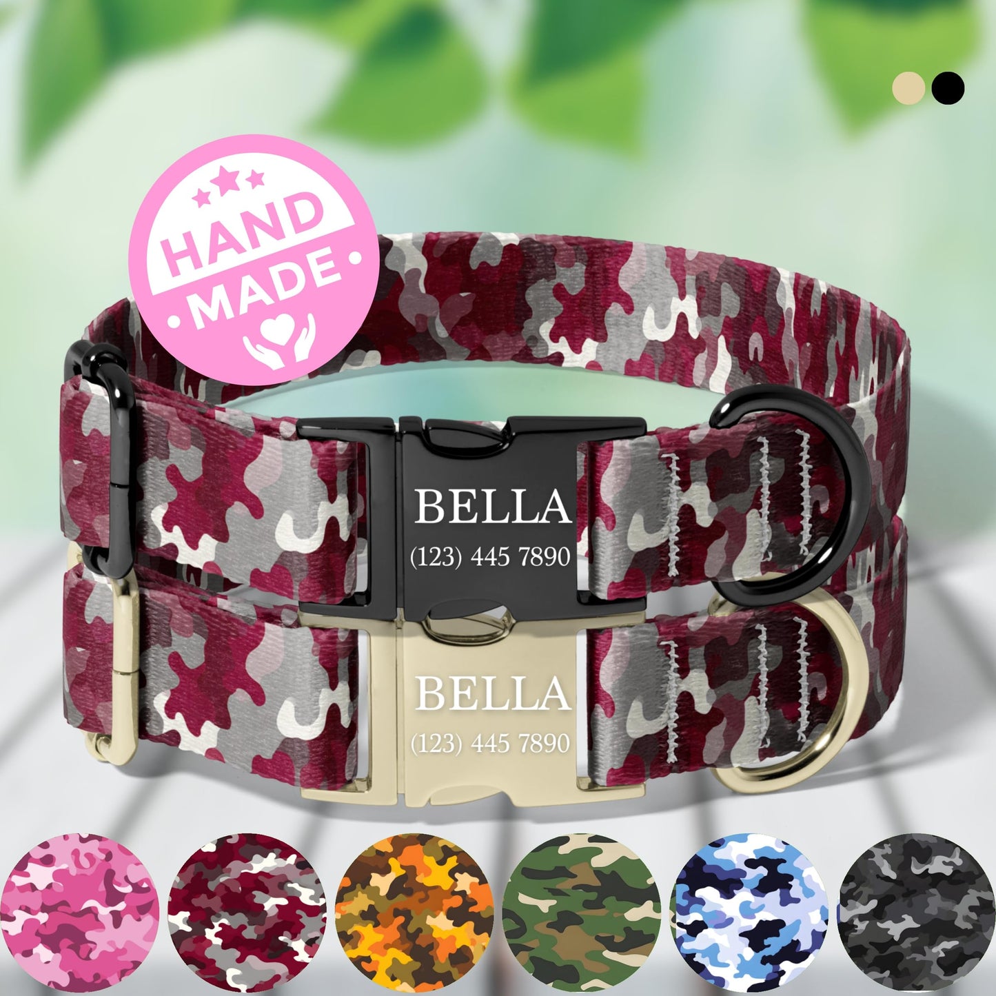 Red camo Camo Personalized Dog Collar Adjustable Engraved Name Buckle Quick Release Pet Collar RET-614-02