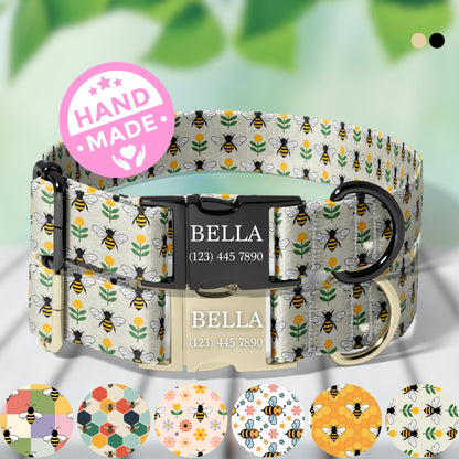 Personalized Bee Dog Collar Custom Engraved Bold Bee Adjustable Quick Release Collar RET-611-06