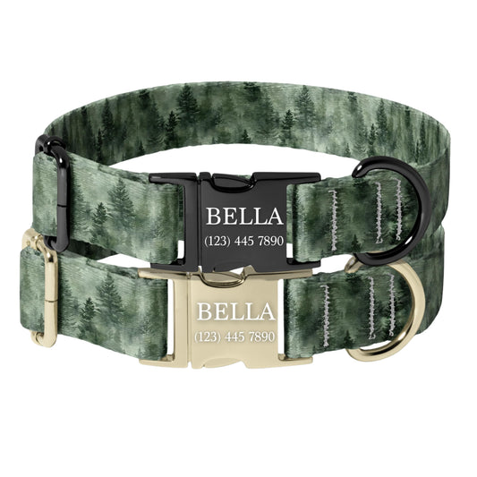 Misty Forest Dog Collar Personalized Engraved Name Green Adjustable Pet Collar for Dogs RET-602-06