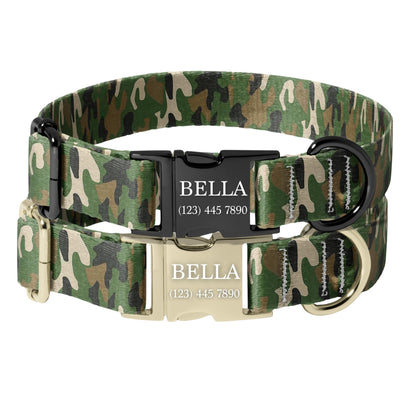 Green camo Camo Personalized Dog Collar Adjustable Engraved Name Buckle Quick Release Pet Collar RET-614-04