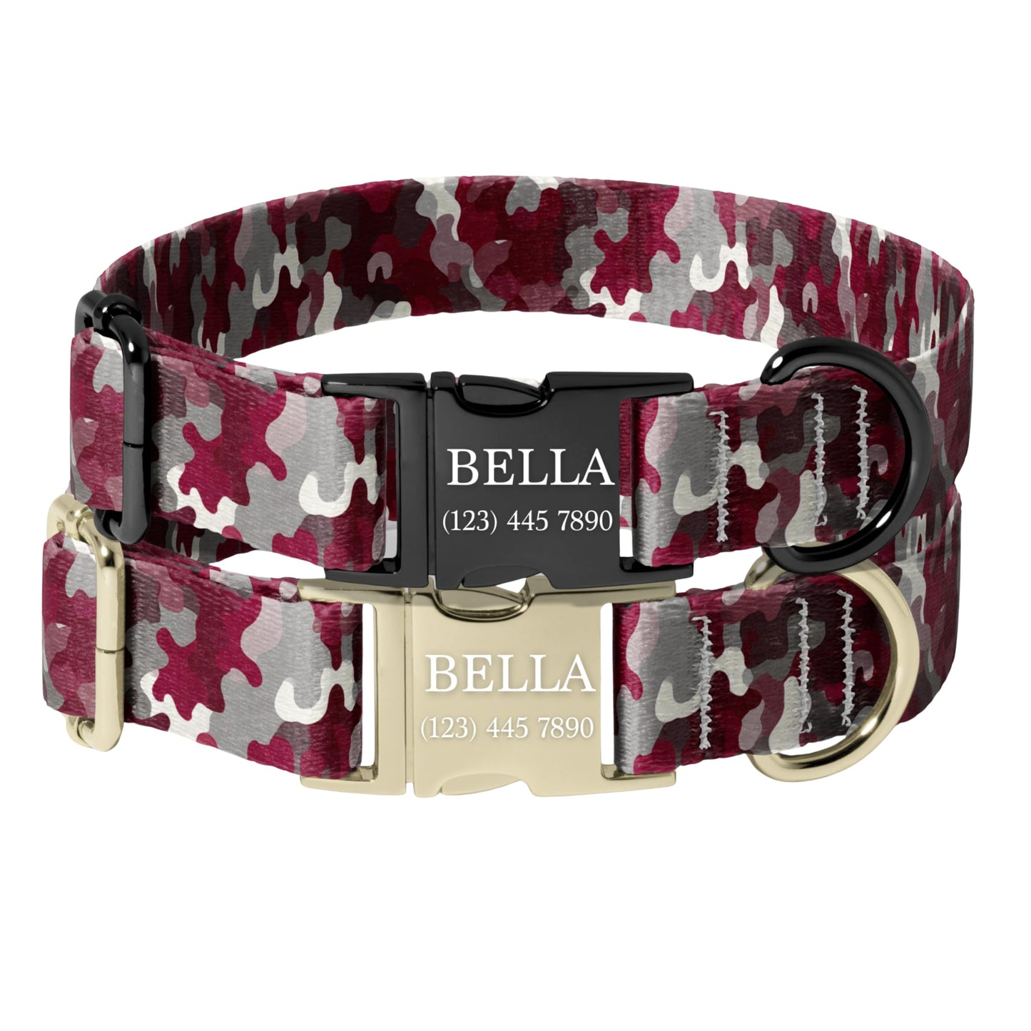 Red camo Camo Personalized Dog Collar Adjustable Engraved Name Buckle Quick Release Pet Collar RET-614-02
