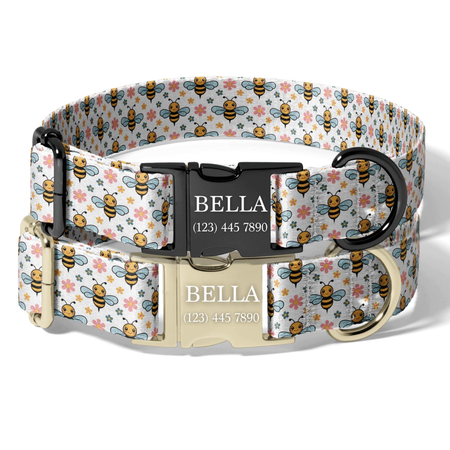 Personalized Bee Dog Collar Custom Engraved Rainbow Bee Adjustable Quick Release Collar RET-611-04