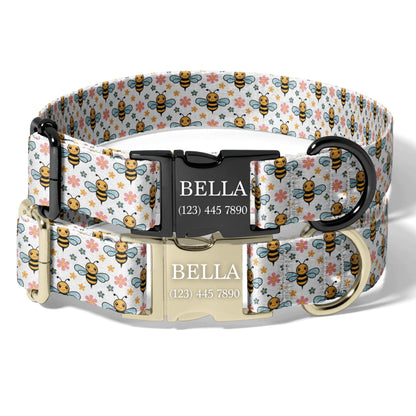 Personalized Bee Dog Collar Custom Engraved Rainbow Bee Adjustable Quick Release Collar RET-611-04