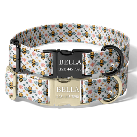 Personalized Bee Dog Collar Custom Engraved Rainbow Bee Adjustable Quick Release Collar RET-611-04