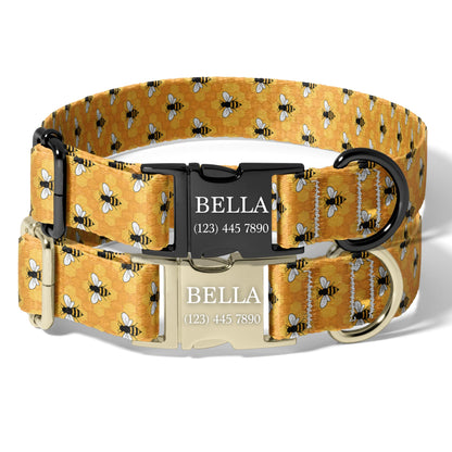 Personalized Bee Dog Collar Custom Engraved Boho Bee Adjustable Quick Release Collar RET-611-05