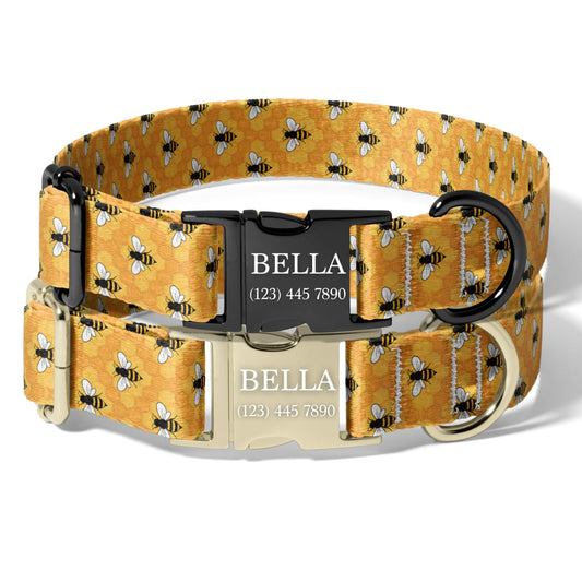 Personalized Bee Dog Collar Custom Engraved Boho Bee Adjustable Quick Release Collar RET-611-05