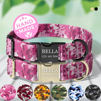 Pink camo Camo Personalized Dog Collar Adjustable Engraved Name Buckle Quick Release Pet Collar RET-614-01