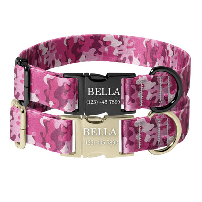 Pink camo Camo Personalized Dog Collar Adjustable Engraved Name Buckle Quick Release Pet Collar RET-614-01