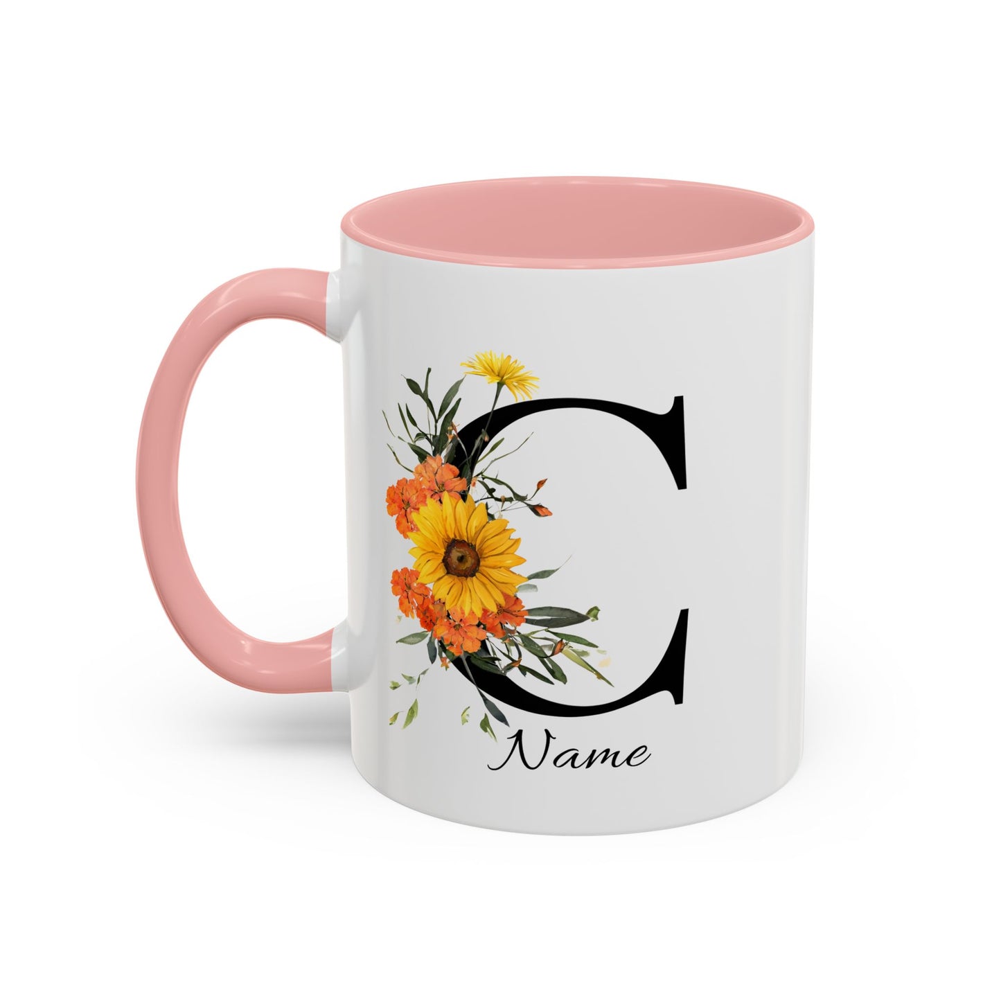 Personalized Floral Monogram Mug, Letter C, Bachelorette Cups, Initial Mug, Bridesmaid Mug, Godmother Gift