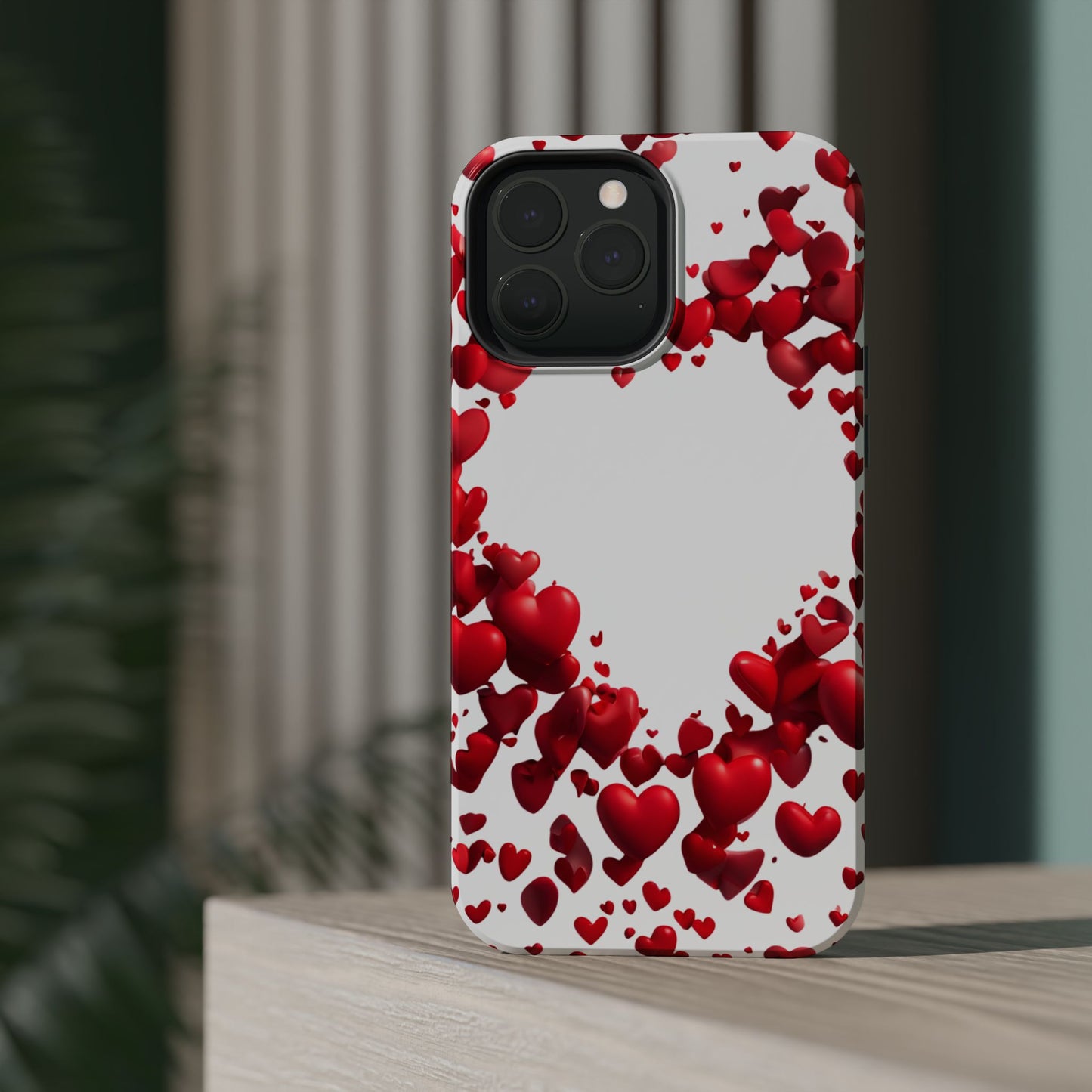 Heart-Shaped Heart Motif Magnetic Tough iPhone Case, Love Themed Phone Cover, Valentine's Day Gift,  Romantic Phone Case