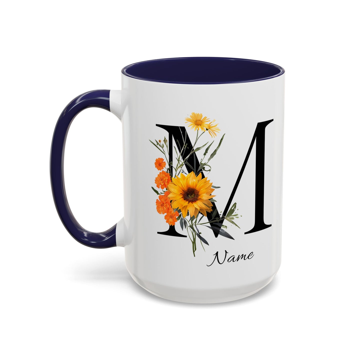 Personalized Floral Monogram - Letter M - Elegant Accent Coffee Mug – Personalized Mothers Day Gift
