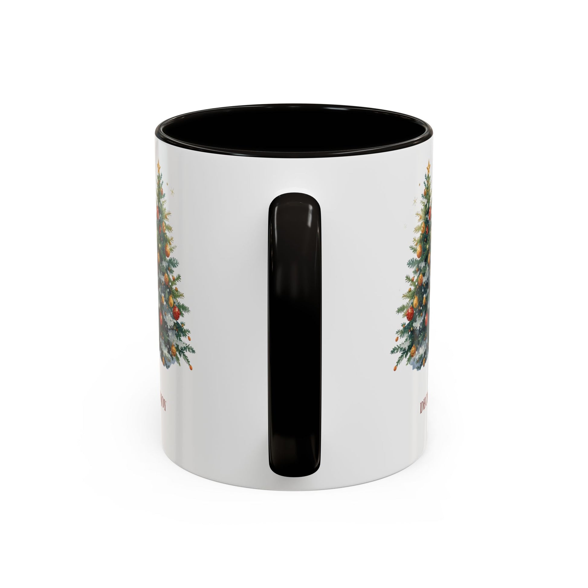 Festive snowman coffee mug featuring cheerful Christmas trees and a joyful holiday design.