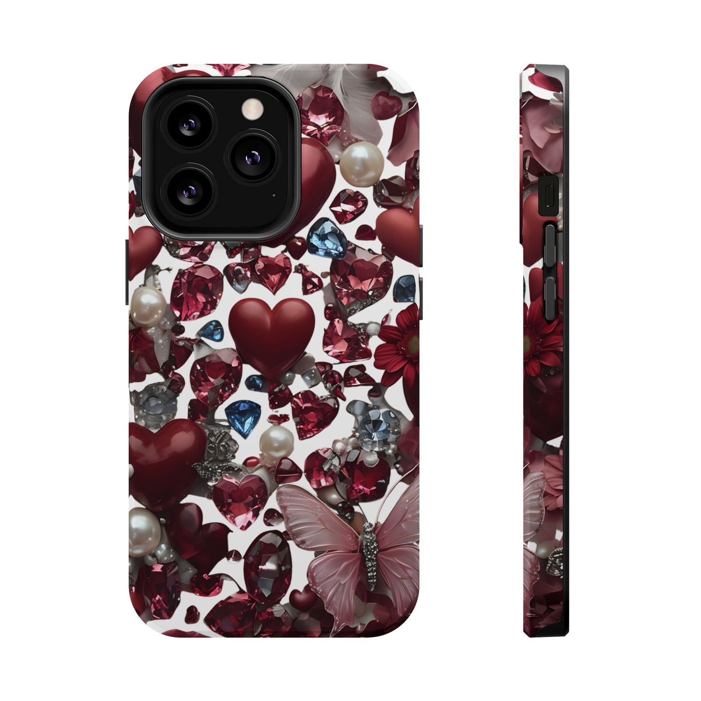 Romantic Floral Hearts Magnetic Tough iPhone Case -  Durable Phone Case for Gifts, Valentine's Day, Birthday, Anniversary, Cute Accessories
