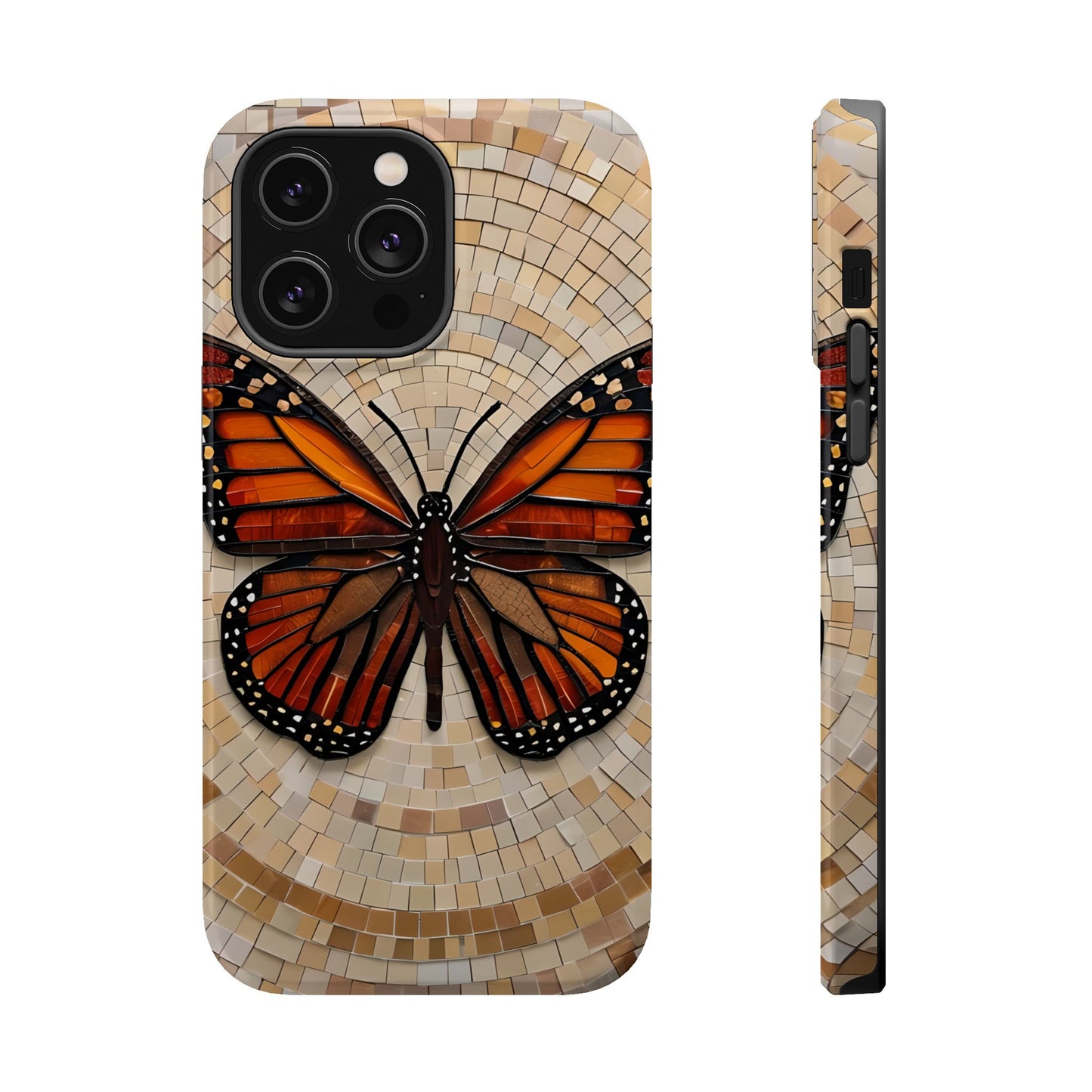 Monarch Butterfly Mosaic iPhone Case, Orange Butterfly Case, Artistic Phone Cover, Trendy iPhone Case, Wireless Charging Cover