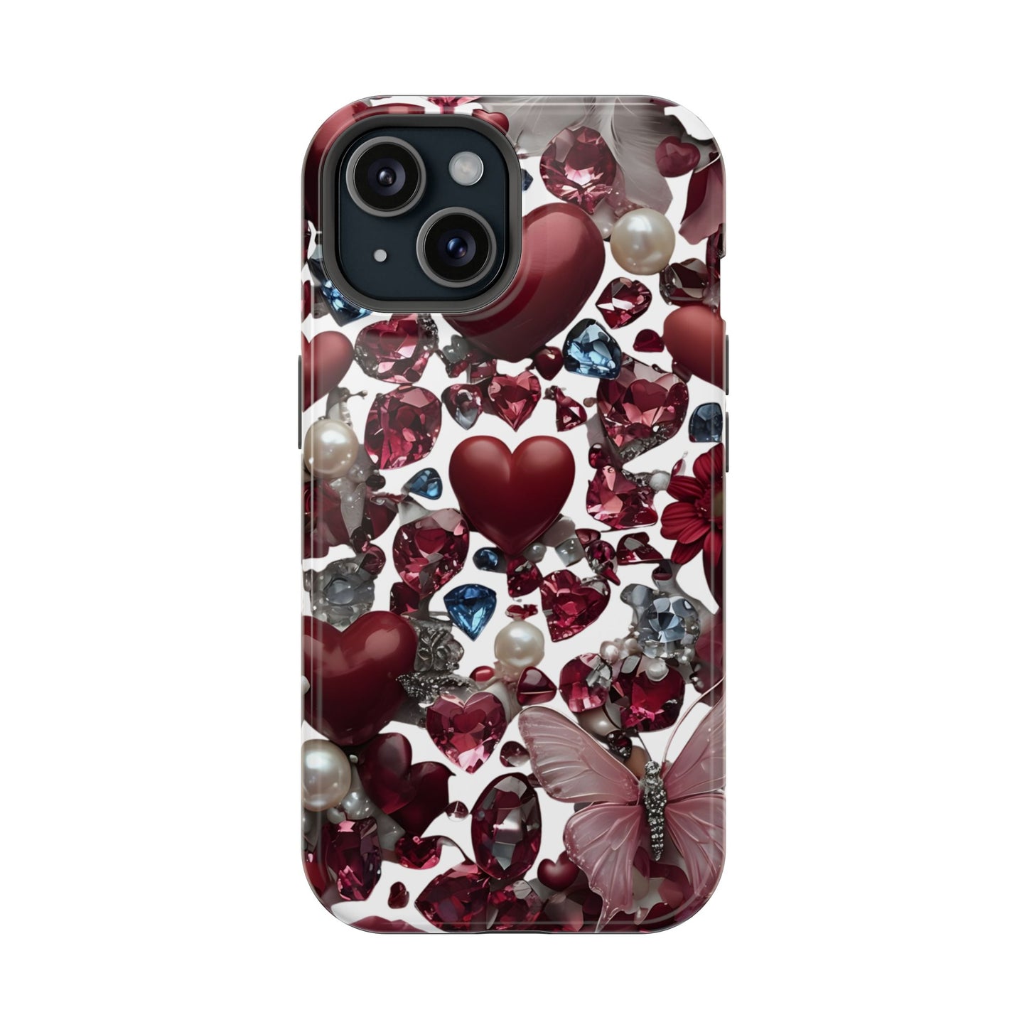Romantic Floral Hearts Magnetic Tough iPhone Case -  Durable Phone Case for Gifts, Valentine's Day, Birthday, Anniversary, Cute Accessories