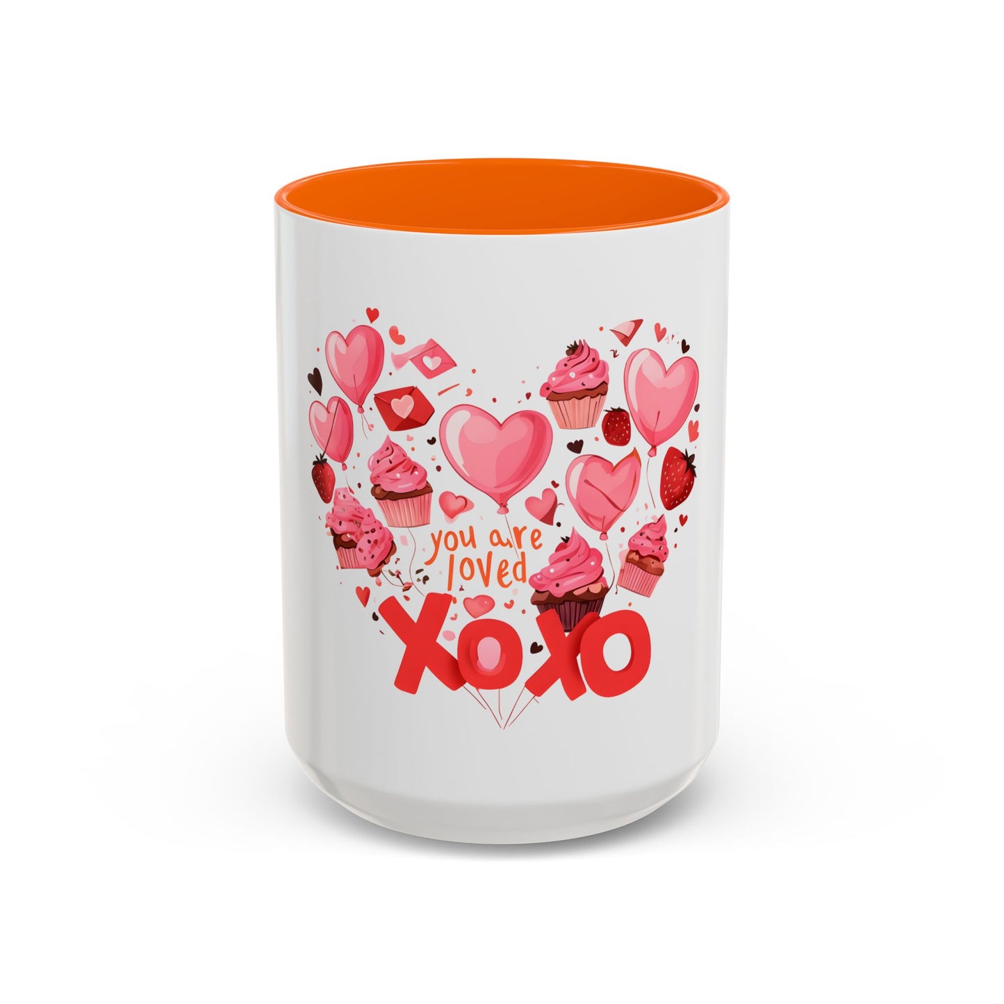 Valentine's Day Accent Coffee Mug, Cute Love Mug, Gift for Her, Heart Design, XOXO Mug for Couples, Romantic Coffee Cup