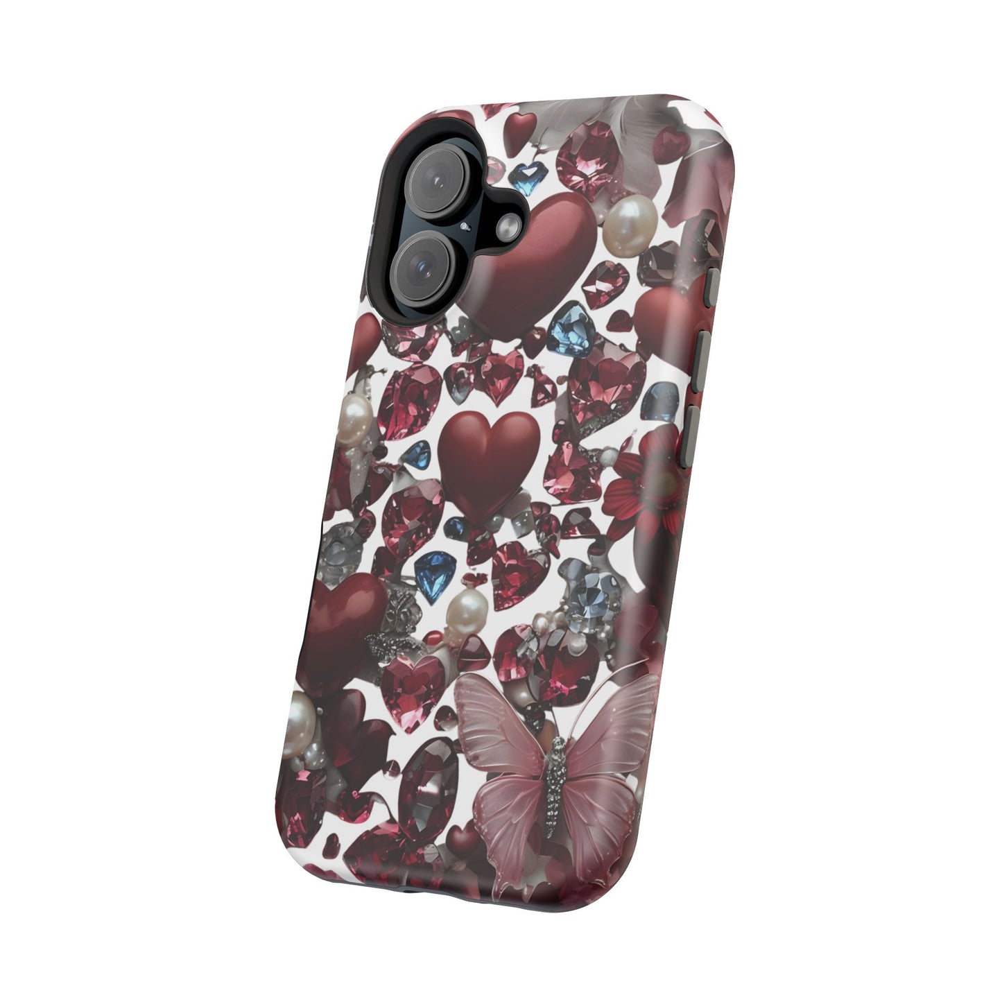 Romantic Floral Hearts Magnetic Tough iPhone Case -  Durable Phone Case for Gifts, Valentine's Day, Birthday, Anniversary, Cute Accessories