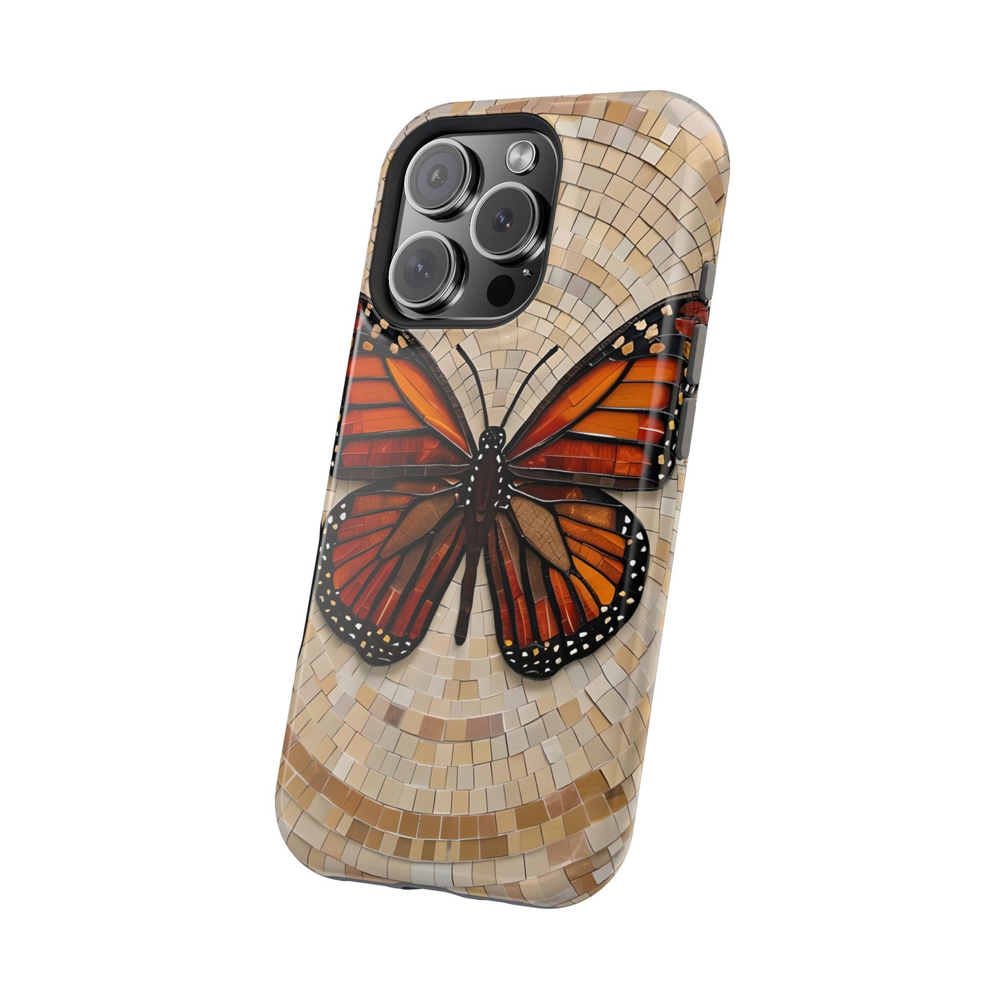 Monarch Butterfly Mosaic iPhone Case, Orange Butterfly Case, Artistic Phone Cover, Trendy iPhone Case, Wireless Charging Cover
