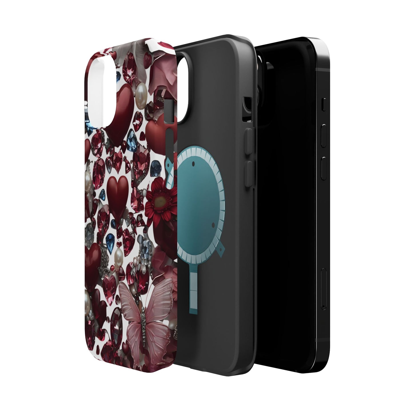 Romantic Floral Hearts Magnetic Tough iPhone Case -  Durable Phone Case for Gifts, Valentine's Day, Birthday, Anniversary, Cute Accessories