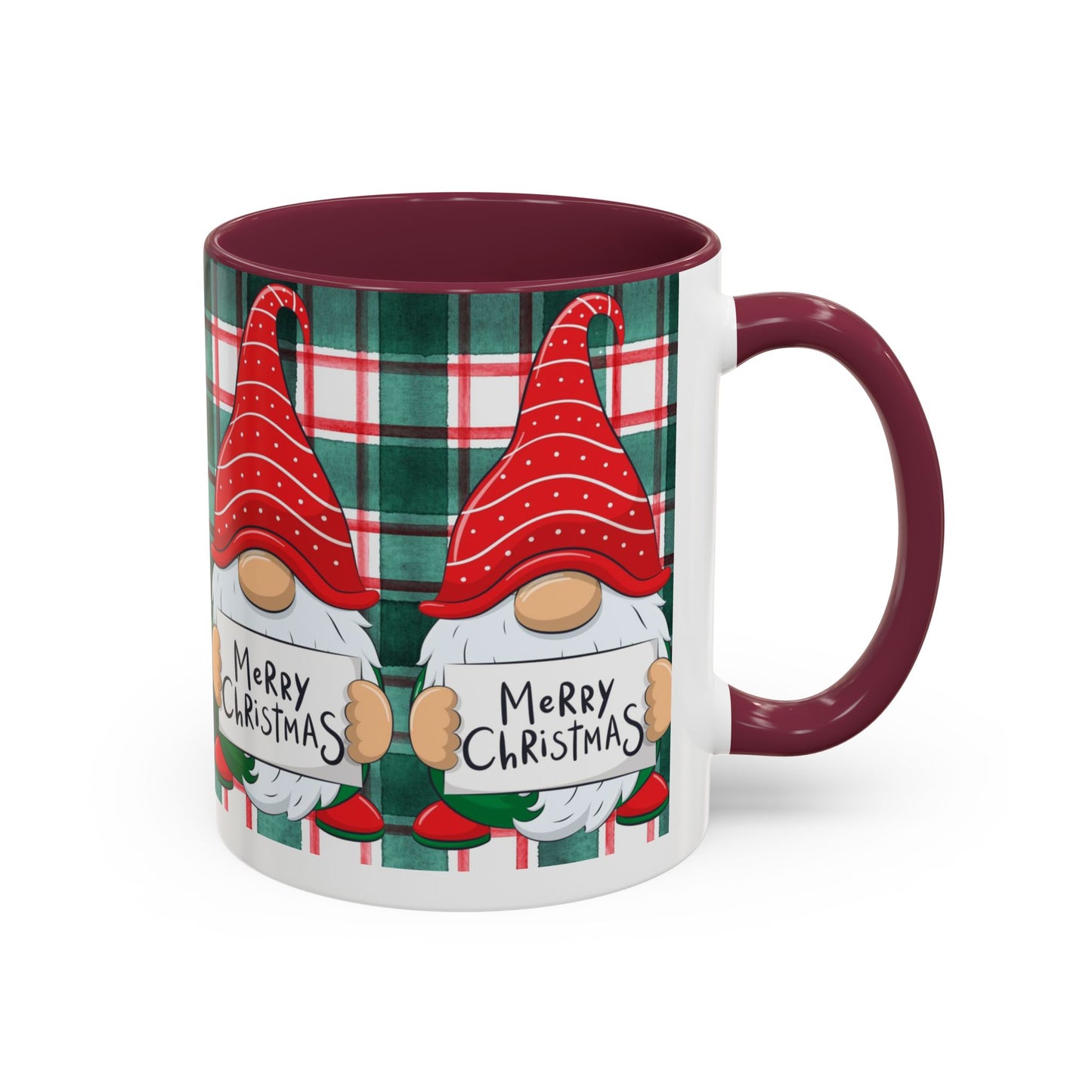 Plaid Merry Christmas Gnome Mug, Red Plaid Holiday Coffee Cup, Festive Gnome Lover Gift, Cute Hot Cocoa Mug, Winter Christmas Drinkware