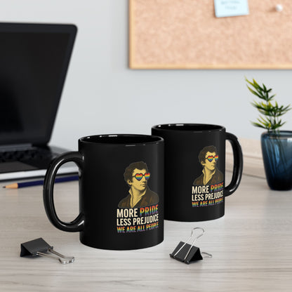 Pride Month Black Mug, More Pride Less Prejudice, 11oz & 15oz, LGBT Mug, Equal Rights Mug, Bisexual Queer Mug