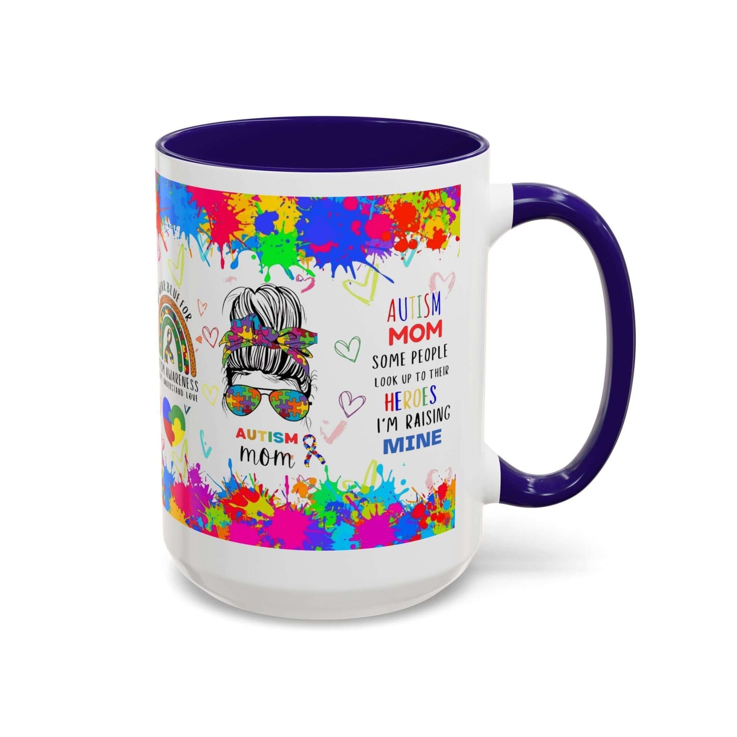 Colorful Autism Mom Mug featuring vibrant neurodiversity designs and heartfelt quotes about raising autistic children.
