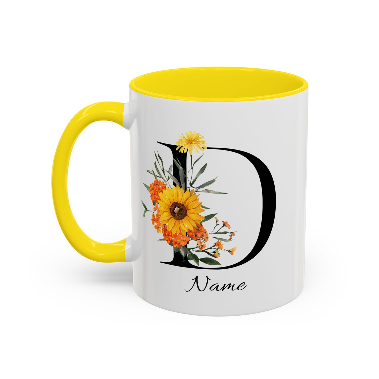 Personalized Floral Monogram, Letter D Mug, Initial Mug, Monogrammed Mug, Bridesmaid Gift, Custom Text Mug