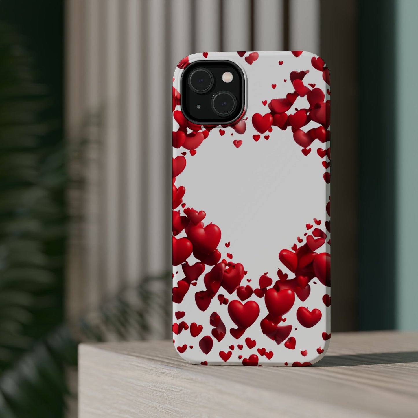 Heart-Shaped Heart Motif Magnetic Tough iPhone Case, Love Themed Phone Cover, Valentine's Day Gift,  Romantic Phone Case