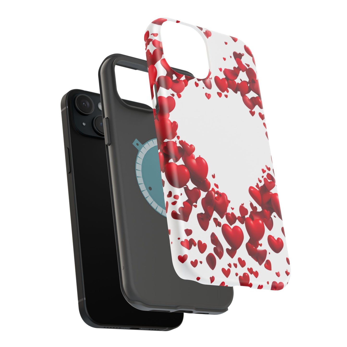 Heart-Shaped Heart Motif Magnetic Tough iPhone Case, Love Themed Phone Cover, Valentine's Day Gift,  Romantic Phone Case