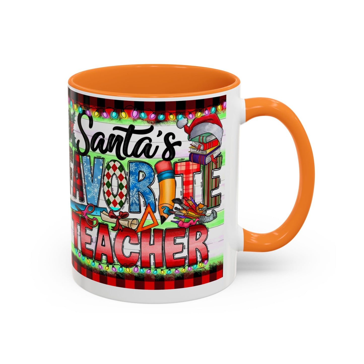  Santa's favorite teacher mug, perfect holiday gift for educators with festive design and vibrant colors.