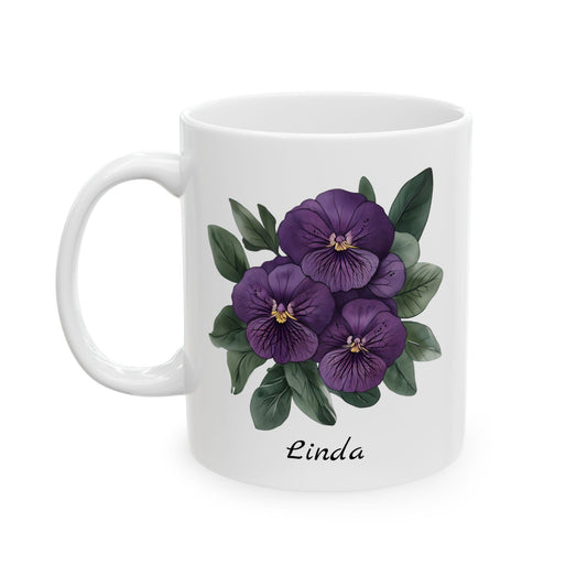 African Violet Birthday Month Mug, African Violet Mug, Violet Birth Flower, Customizable Mug, February Birthday Gift