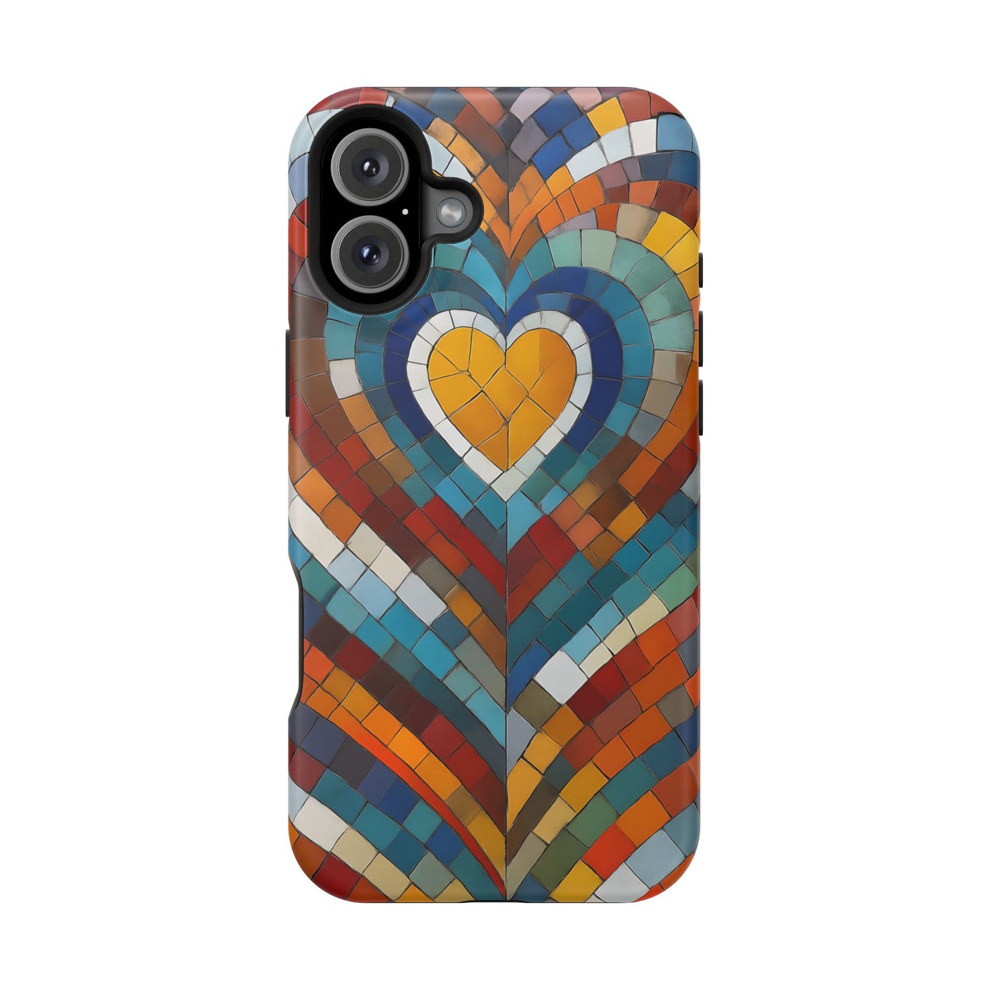 Magnetic Heart Mosaic iPhone Case, Faux Stained Glass, Trendy Phone Cover, Artistic Phone Case, Wireless Charging