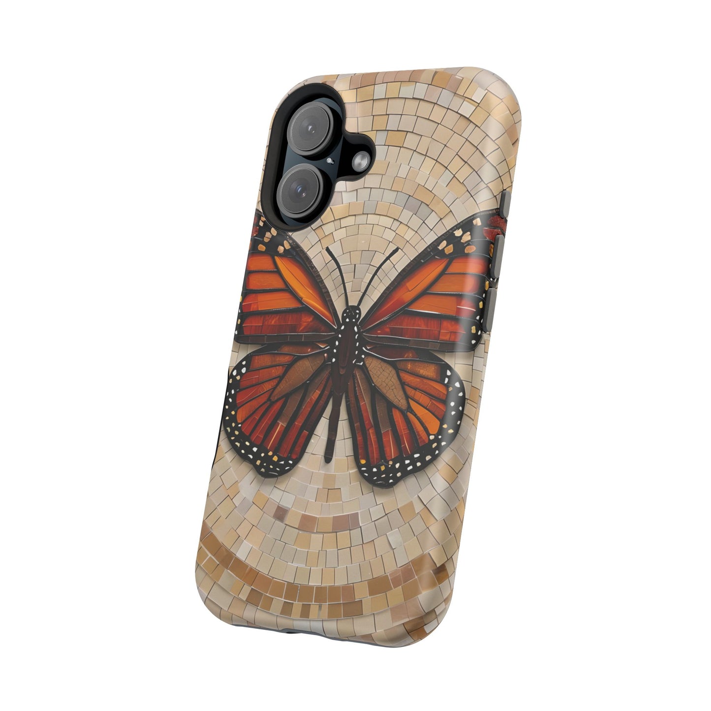 Monarch Butterfly Mosaic iPhone Case, Orange Butterfly Case, Artistic Phone Cover, Trendy iPhone Case, Wireless Charging Cover