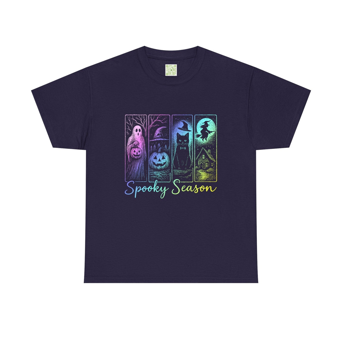 Halloween Pumpkin Shirt featuring spooky graphics like ghosts, pumpkins, and witches for the festive season.