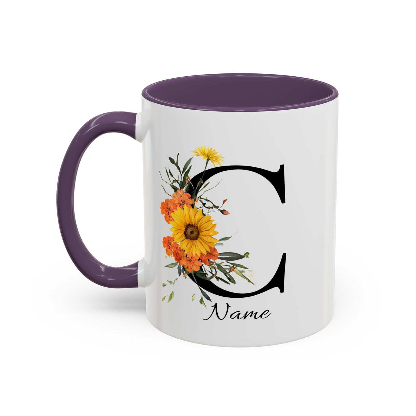 Personalized Floral Monogram Mug, Letter C, Bachelorette Cups, Initial Mug, Bridesmaid Mug, Godmother Gift