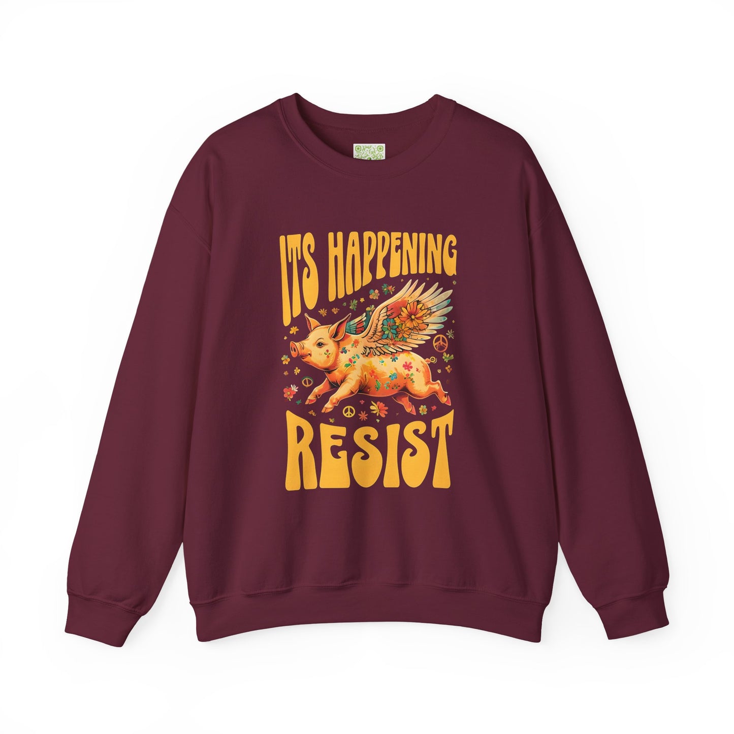 Pigs Fly  "It's Happening, Resist" Statement Crewneck Sweatshirt, Pig Lover Gift, When Pigs Fly Shirt, Flying Pig Sweatshirt