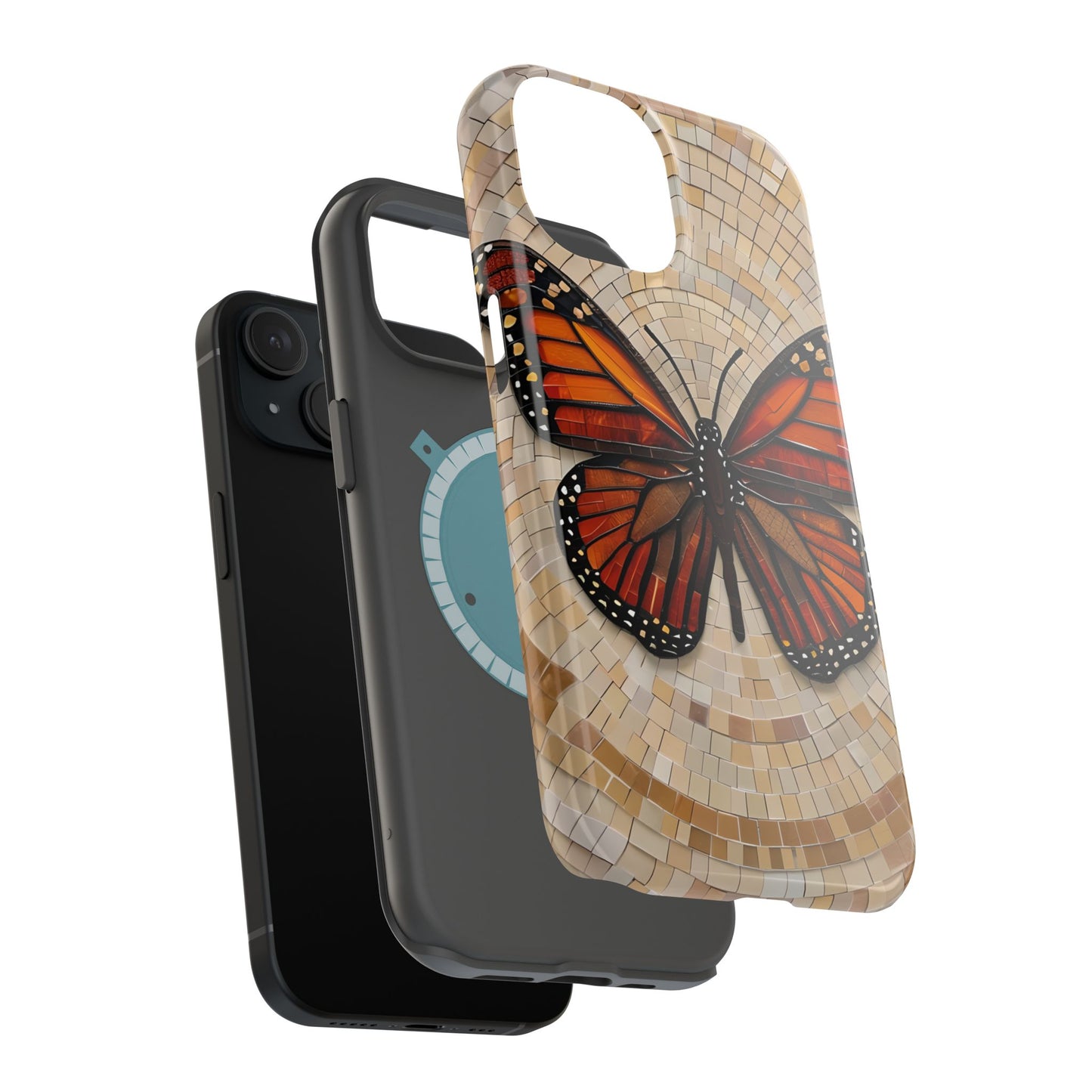 Monarch Butterfly Mosaic iPhone Case, Orange Butterfly Case, Artistic Phone Cover, Trendy iPhone Case, Wireless Charging Cover
