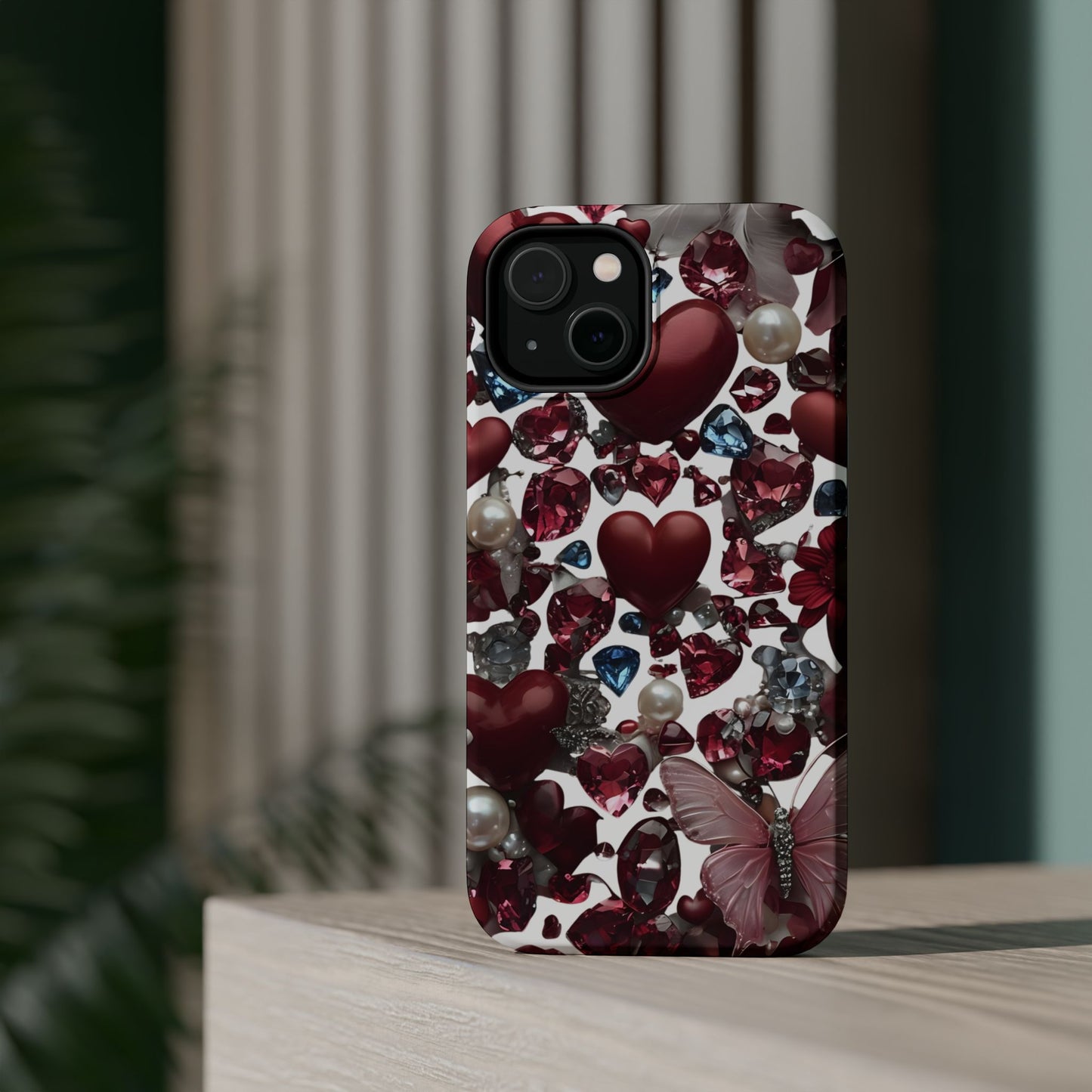 Romantic Floral Hearts Magnetic Tough iPhone Case -  Durable Phone Case for Gifts, Valentine's Day, Birthday, Anniversary, Cute Accessories