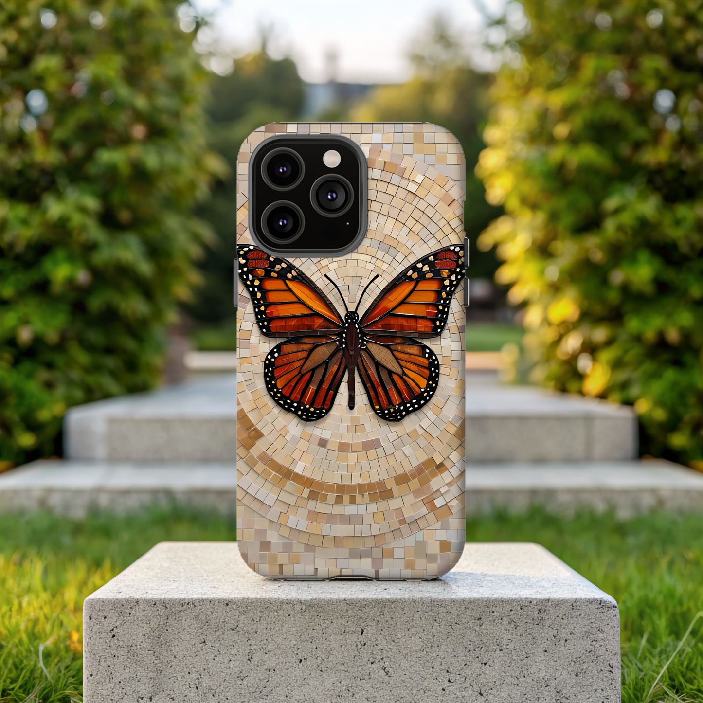 Monarch Butterfly Mosaic iPhone Case, Orange Butterfly Case, Artistic Phone Cover, Trendy iPhone Case, Wireless Charging Cover