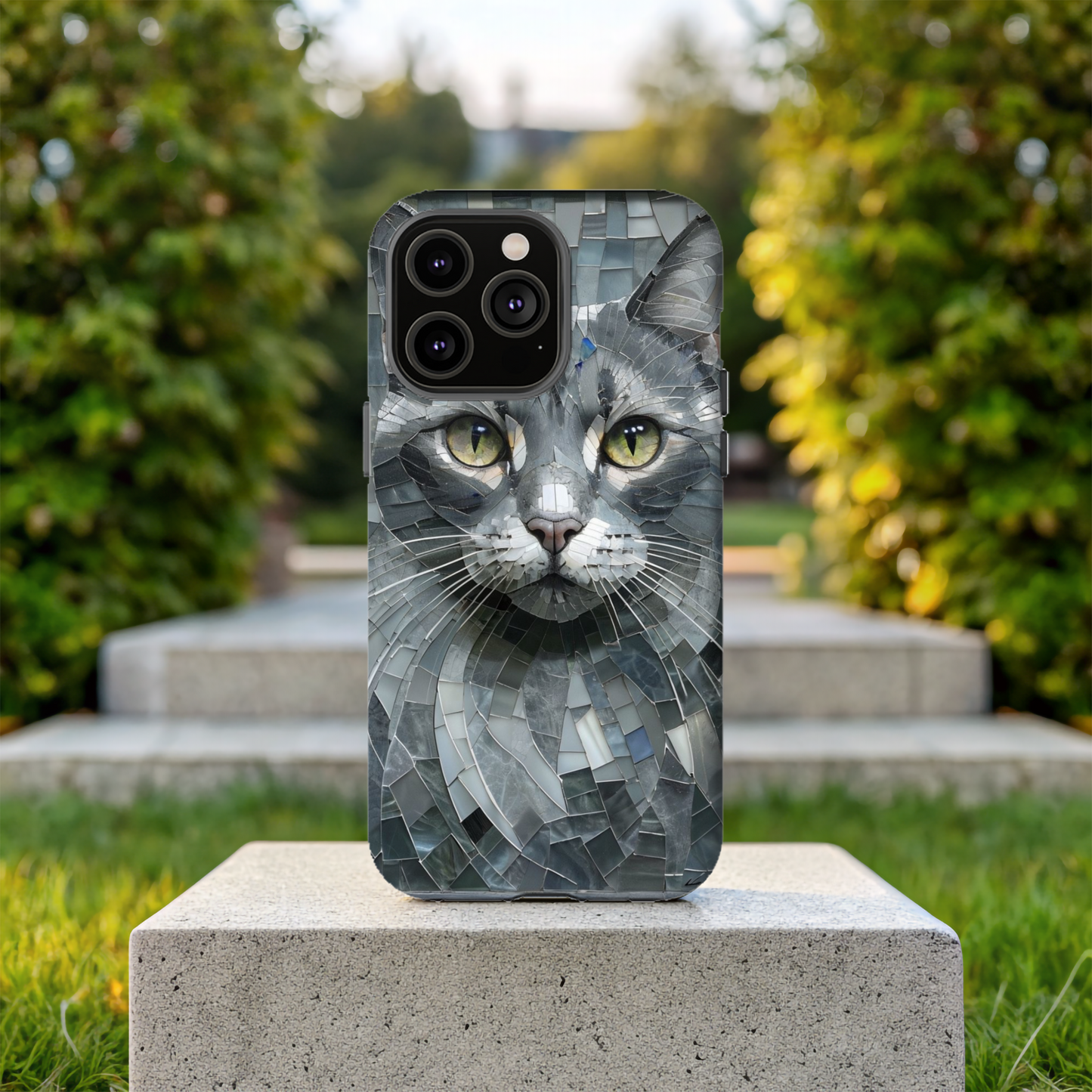 Stylish Cat Mosaic Magnetic iPhone Case, Black Cat Phone Case, Cute Cat Phone Case, Shockproof Case, Cat iPhone Case