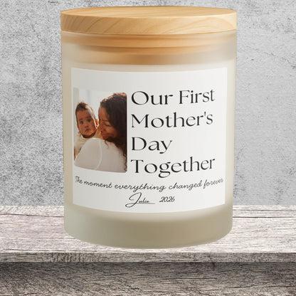 Our First Mother's Day Together Personalized Frosted Candle, Cozy New Mom Keepsake Gift, Custom Frosted Soy Candle, 8 oz