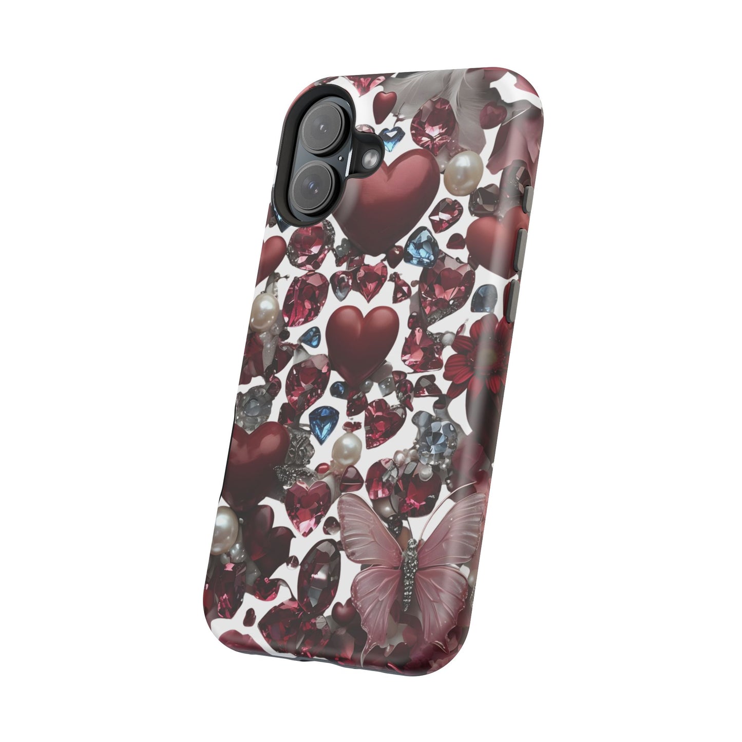 Romantic Floral Hearts Magnetic Tough iPhone Case -  Durable Phone Case for Gifts, Valentine's Day, Birthday, Anniversary, Cute Accessories