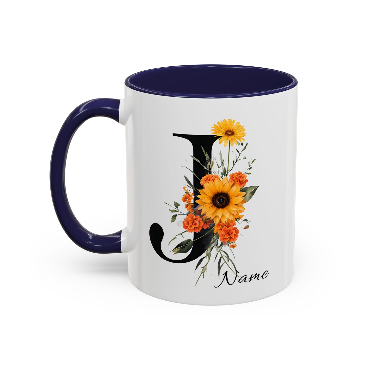 Personalized Floral Monogram - Letter J - Elegant Accent Coffee Mug – Personalized Mothers Day Gift