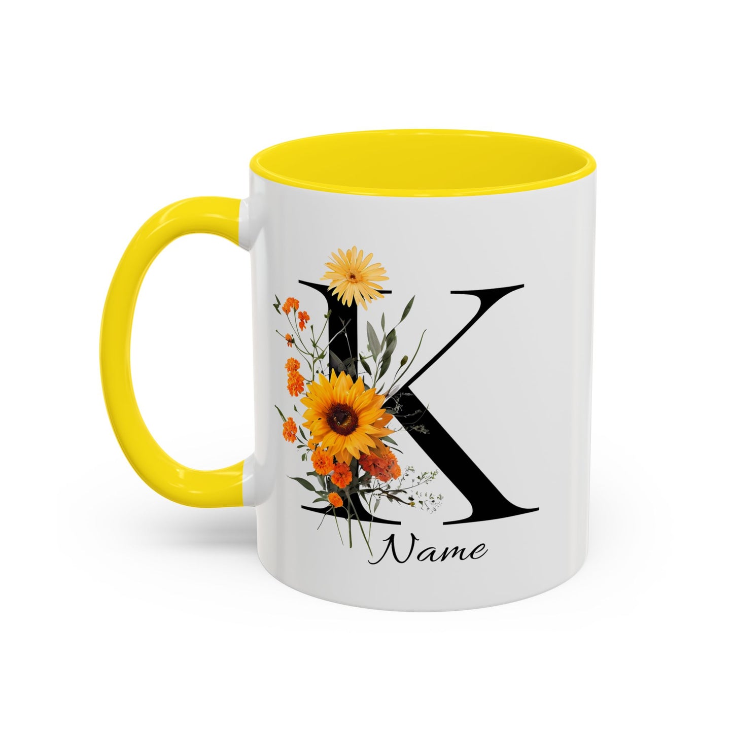 Personalized Floral Monogram - Letter K - Elegant Accent Coffee Mug – Personalized Mothers Day Gift