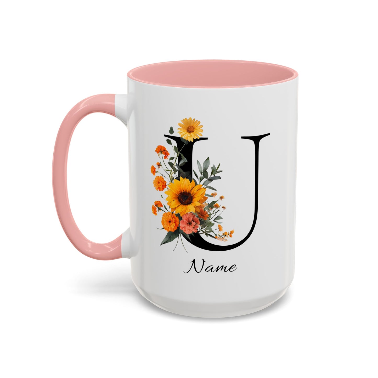 Personalized Floral Monogram - Letter U - Elegant Accent Coffee Mug – Personalized Mothers Day Gift