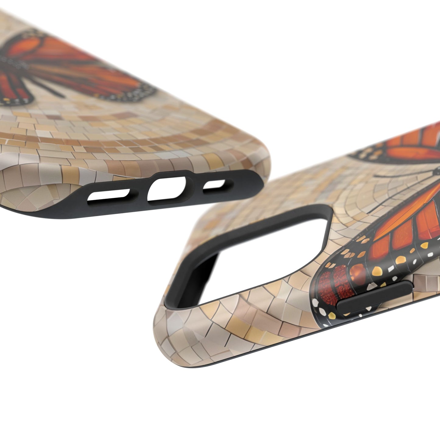Monarch Butterfly Mosaic iPhone Case, Orange Butterfly Case, Artistic Phone Cover, Trendy iPhone Case, Wireless Charging Cover